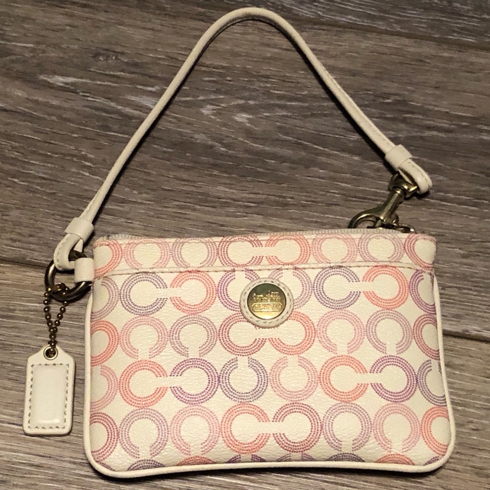 White Coach Wristlet with Gold Accents